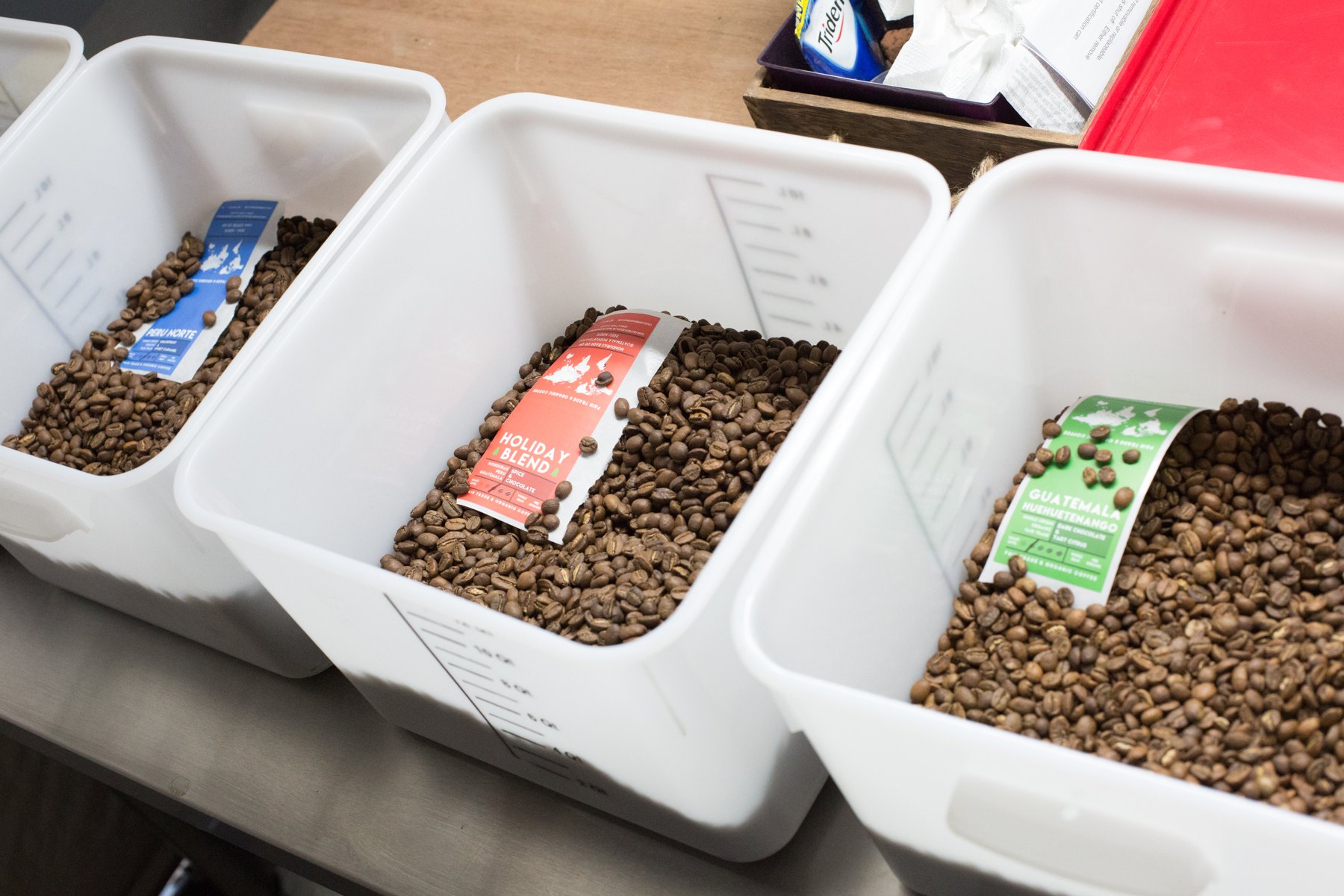 Coffee beans staged during roasting
